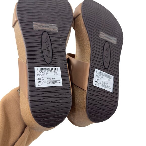 Clarks Womens Auriel Faux Leather Wedge Sandals SZ 9.5M Brown Double Straps - Picture 15 of 16